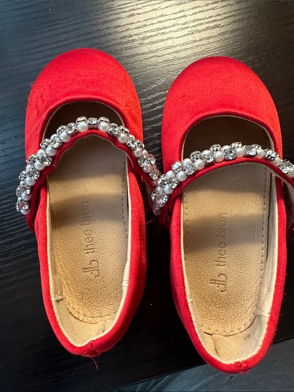 Girls Red Jeweled Mary Jane Dress Shoes